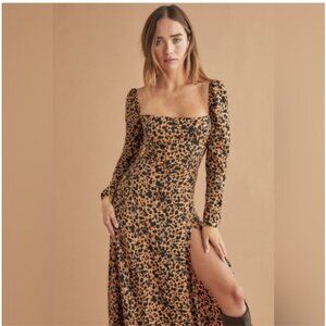 Reformation Sigmund Cheetah Print Long Sleeve Midi Dress